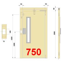 Semiautomatic Landing Door PBS 750x2000 Vision Panel E0 Cutout Control Station 75x185 mm